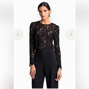 A.L.C. Talia Long-Sleeve Jewel-Neck Cropped Lace Top - Like New, Black, Size 4